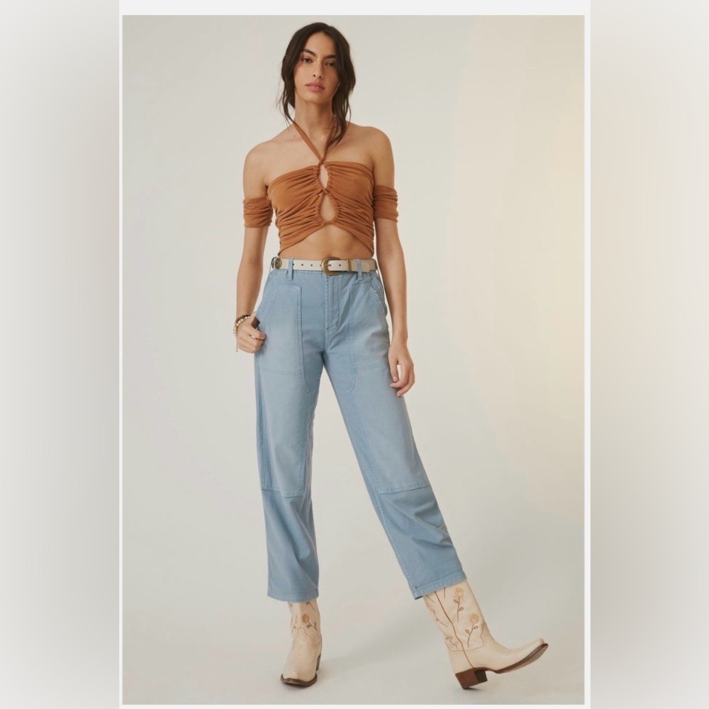 ANTHROPOLOGIE Pilcro The Roamer Blue Utility Cropped Pants Size 25 Straight Leg